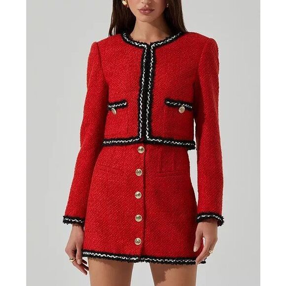 ASTR Milena Tweed Jacket & Mavey Tweed Mini Skirt set in Red size S NWT - Picture 2 of 7